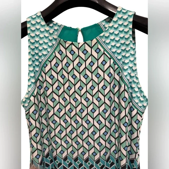 Hale Bob EUC Size M Pretty Blue Green Geometric Print Sleeveless Dress (0630) - Picture 4 of 12